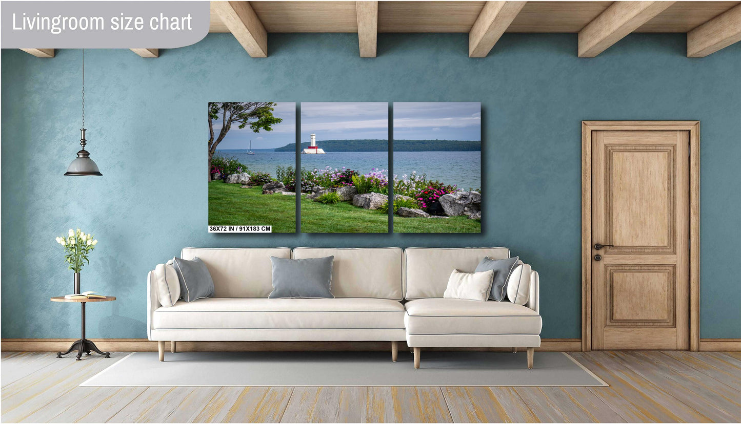 Mackinac Island Views: Flowers in Bloom by Round Island Light Print Wall Art Aluminum Michigan Nautical Metal/Acrylic/Aluminum/Canvas