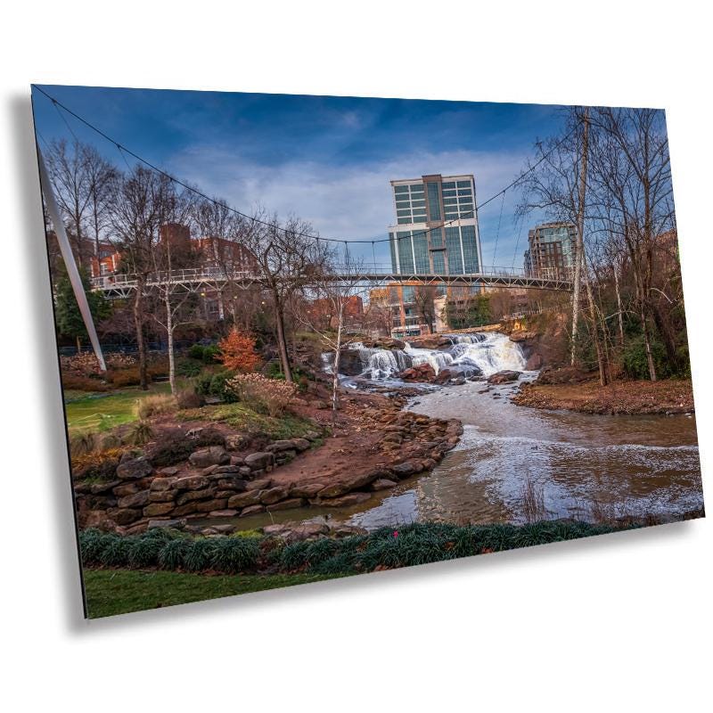 Greenville's Iconic Liberty Bridge: Falls Park on the Reedy Greenville, South Carolina Wall Art Print Aluminum/Acrylic/Metal/Canvas