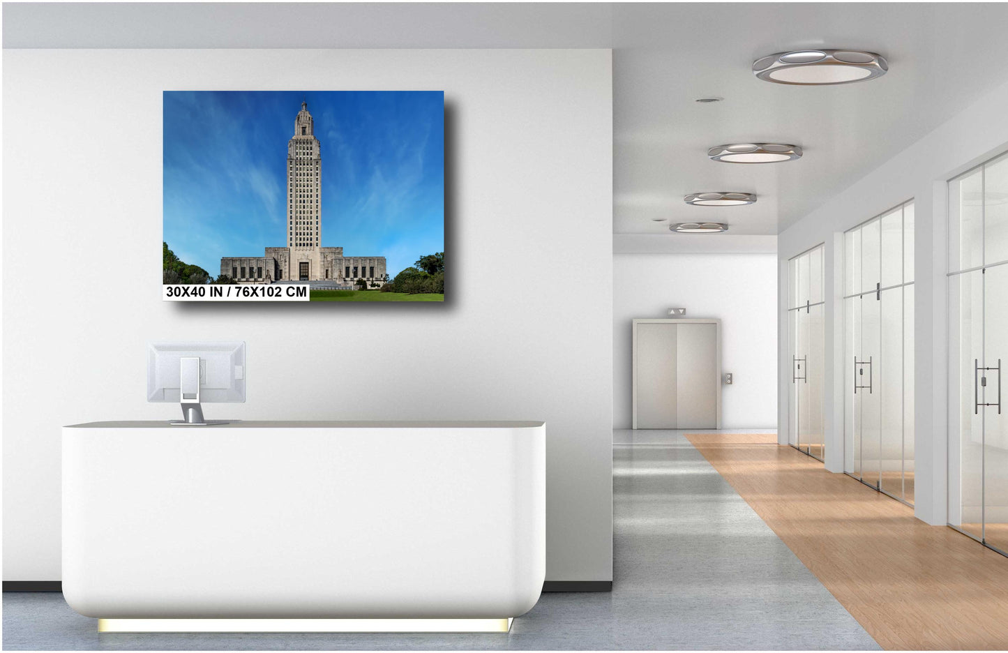 Louisiana State Capitol: Majestic Skyscraper Against a Clear Blue Baton Rouge Sky Print Wall Art Historical Aluminum/Acrylic/Metal/Canvas