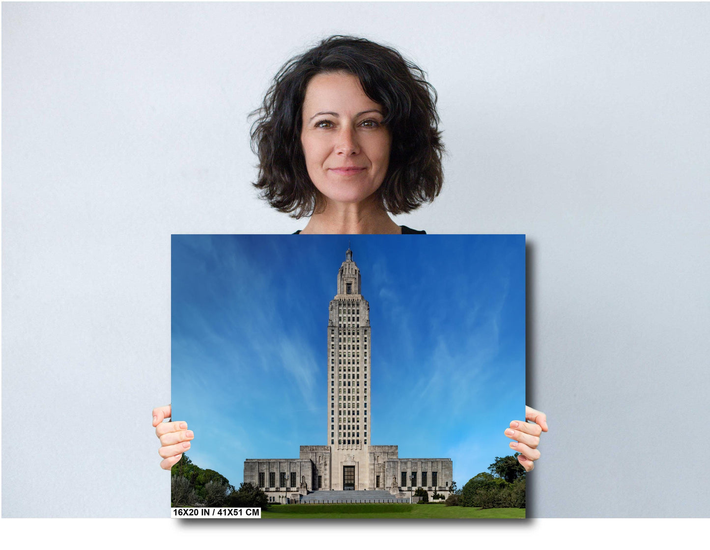 Louisiana State Capitol: Majestic Skyscraper Against a Clear Blue Baton Rouge Sky Print Wall Art Historical Aluminum/Acrylic/Metal/Canvas