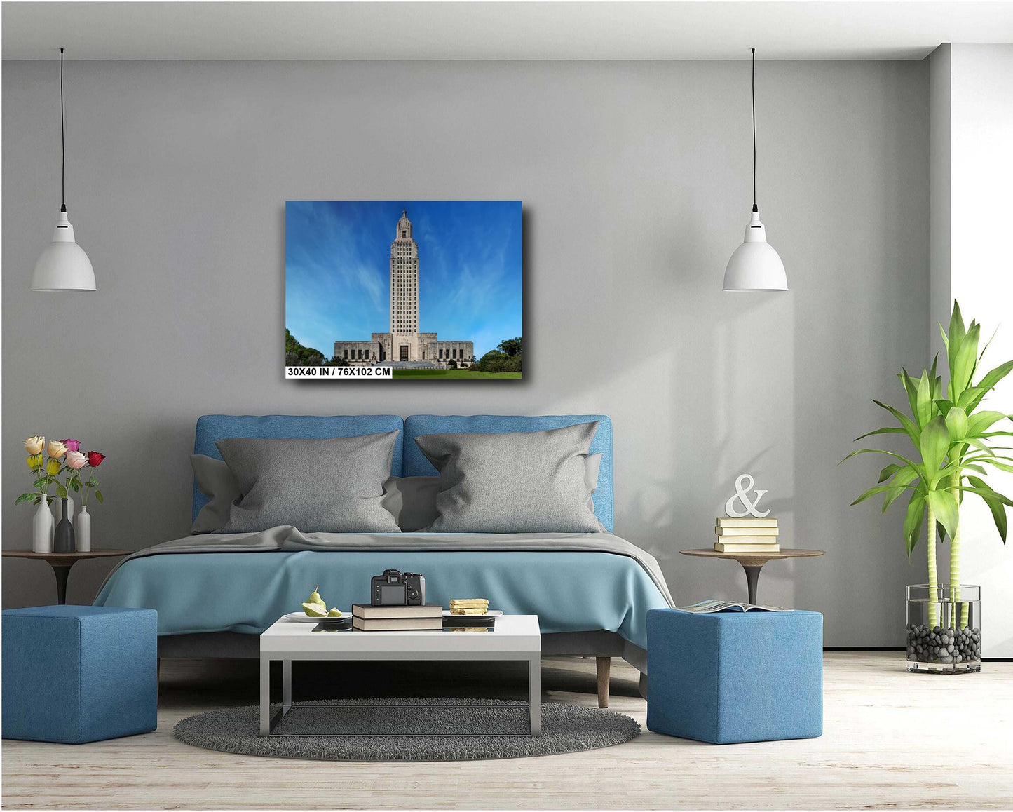 Louisiana State Capitol: Majestic Skyscraper Against a Clear Blue Baton Rouge Sky Print Wall Art Historical Aluminum/Acrylic/Metal/Canvas