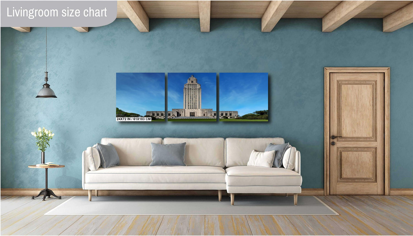 Louisiana State Capitol: Majestic Skyscraper Against a Clear Blue Baton Rouge Sky Print Wall Art Historical Aluminum/Acrylic/Metal/Canvas