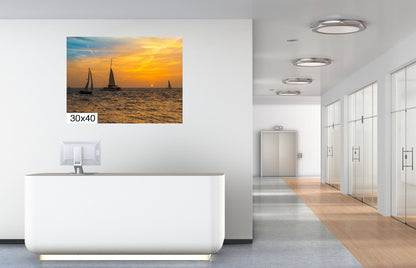 Navigating the Golden Sea: Sunset Sailing Key West Florida Beach Canvas Print Photography Seascape Wall Art