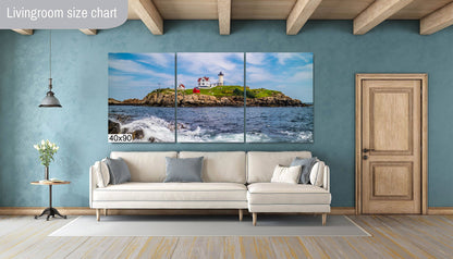 Beacon of Beauty: Nubble Lighthouse Cape Neddick Nautical Photography Canvas Print Wall Art