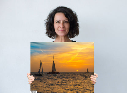 Navigating the Golden Sea: Sunset Sailing Key West Florida Beach Canvas Print Photography Seascape Wall Art