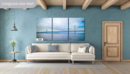 Bridging Time: Mackinac Bridge Michigan Architecture Seascape Photography Canvas Wall Art Decor