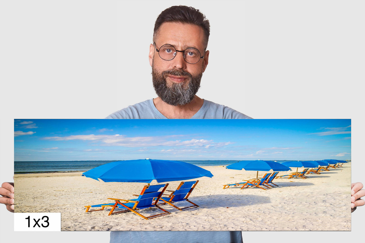 Seaside Escapade:  Blue Umbrella Beach Florida Seascape Photography Metal Canvas Wall Art Print