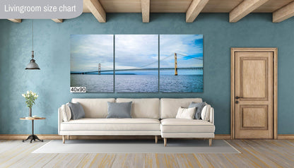 Bridging Time: Mackinac Bridge Michigan Architecture Seascape Photography Canvas Wall Art Decor