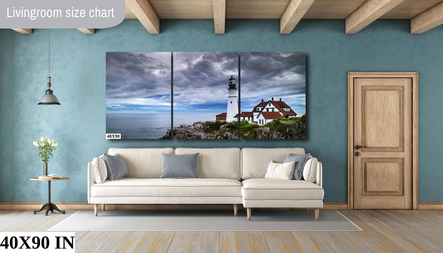 Storm Rolling In: Cape Elizabeth Lighthouse Nautical Metal Canvas Print, Seascape Photography