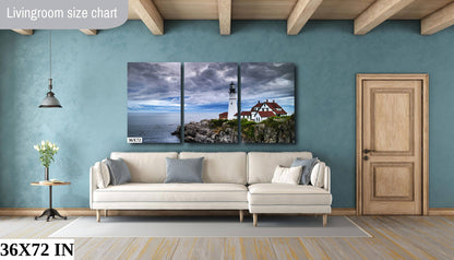 Storm Rolling In: Cape Elizabeth Lighthouse Nautical Metal Canvas Print, Seascape Photography