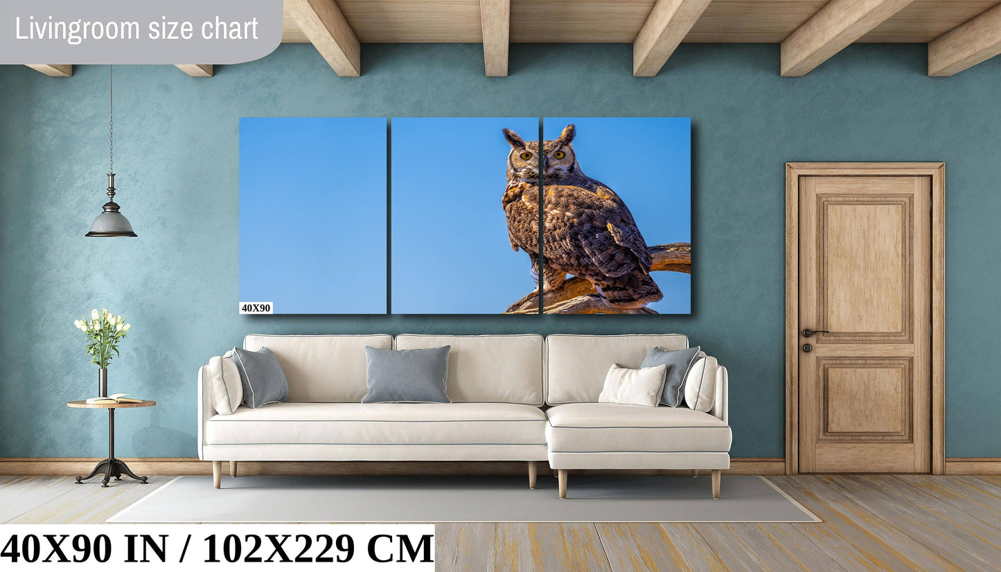 Twilight Guardian: Horned Owl On a Branch Wildlife Photography Wall Art Home Decor Metal Canvas Print
