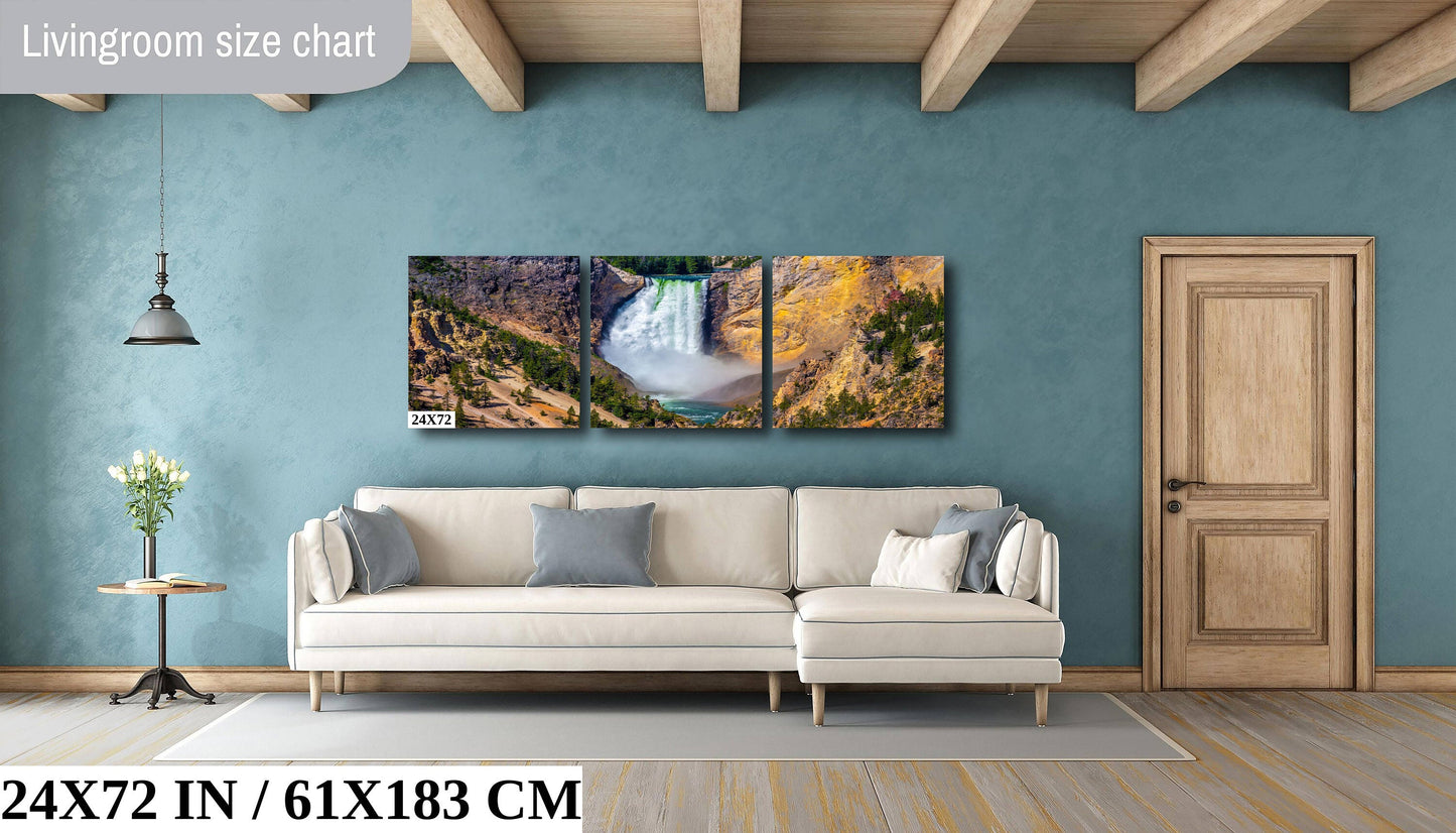 Waterfall Symphony: Lower Falls of the Yellowstone River Photography National Park Wall Art Canvas Print