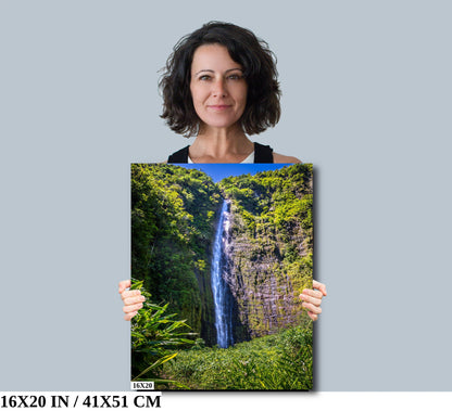 Eternal Rush: Waimoku Falls Wall Art Waterfall in Hawaii Canvas Metal Print Nature Photography