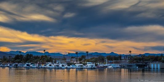 Vibrant Twilight: Lake Havasu Metal Canvas Print Arizona Landscape Vibrant Sky Photography
