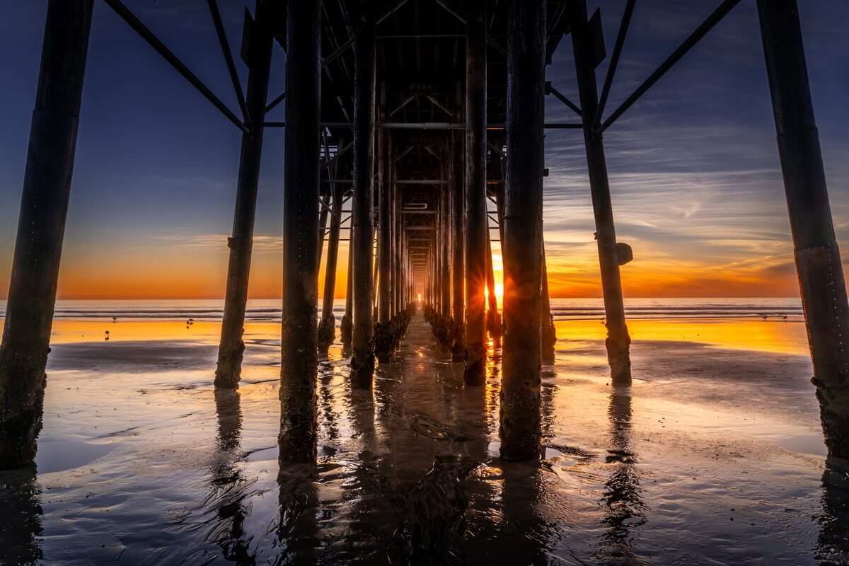 Sunset Symmetry: Oceanside Pier California Sunset Reflections