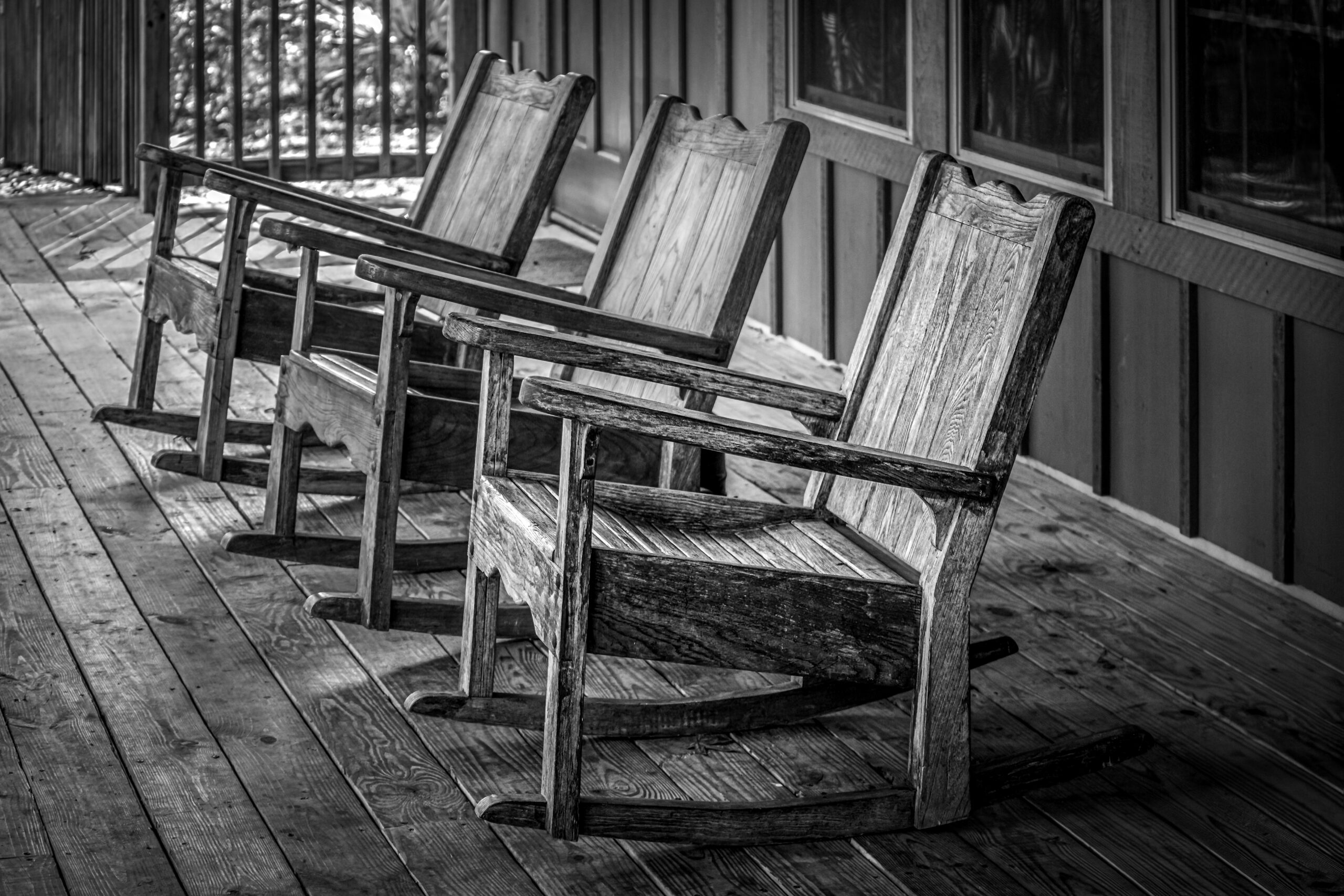 Off Your Rocker: Rustic Wooden Rocking Chairs in Monochrome Off Your Rocker: Rustic Wooden Rocking Chairs in Monochrome