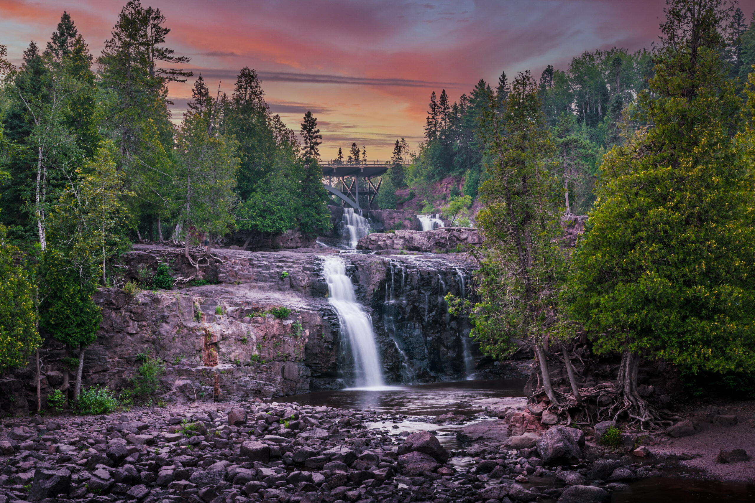 Gooseberry Falls Sunset Lower Cascades Minnesota State Park North Shore Gooseberry Falls Sunset Lower Cascades Minnesota State Park North Shore