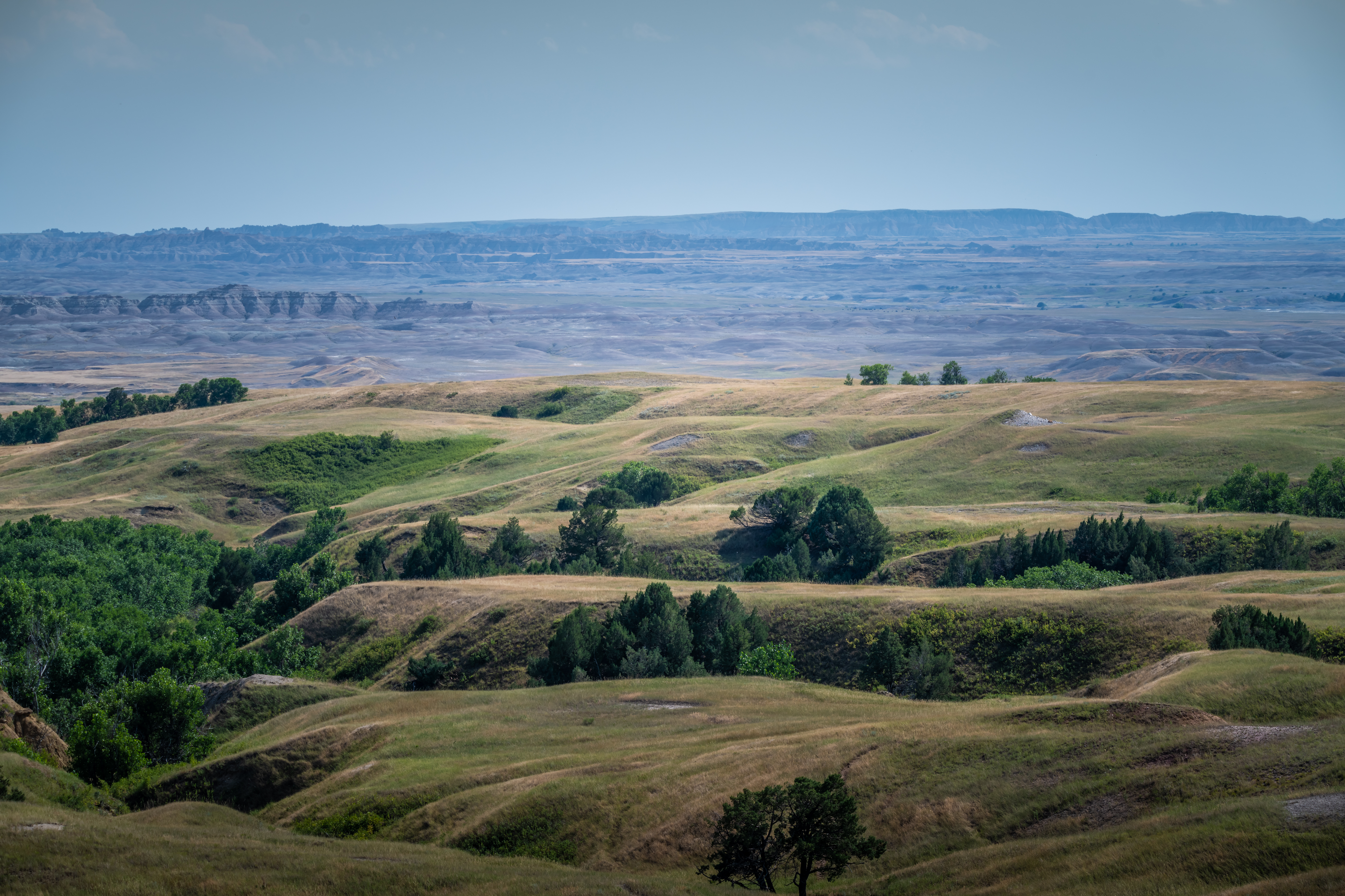 Badlands National Park South Dakota Prairie Hills and Distant Ridges