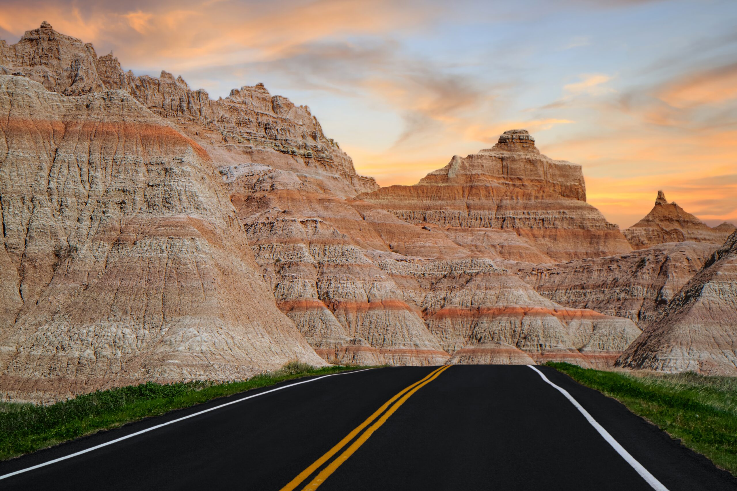 Badlands National Park Scenic Road at Sunset South Dakota Landscape Badlands National Park Scenic Road at Sunset South Dakota Landscape