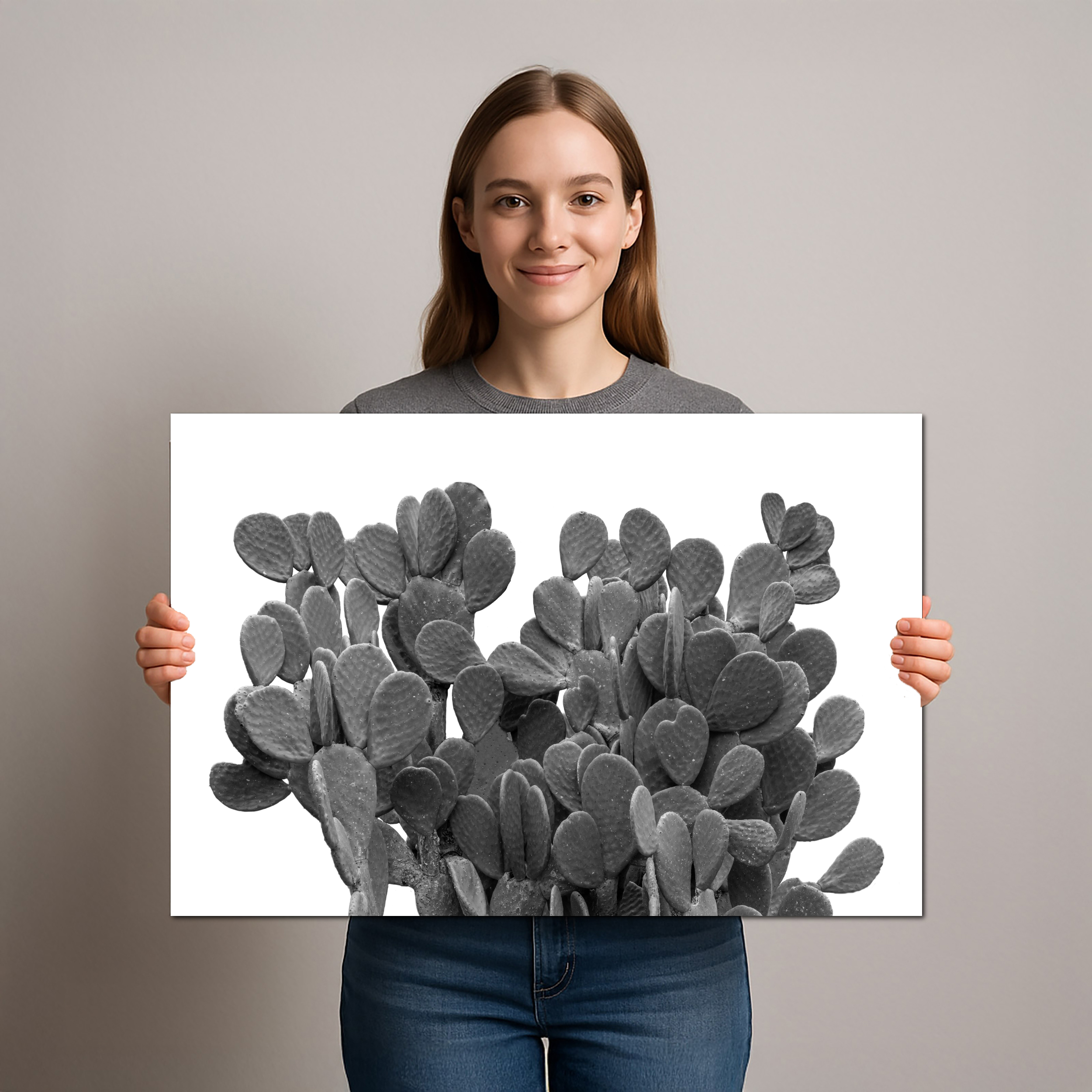 Black and White Bunny Ear Cactus Wall Art Print Diagram