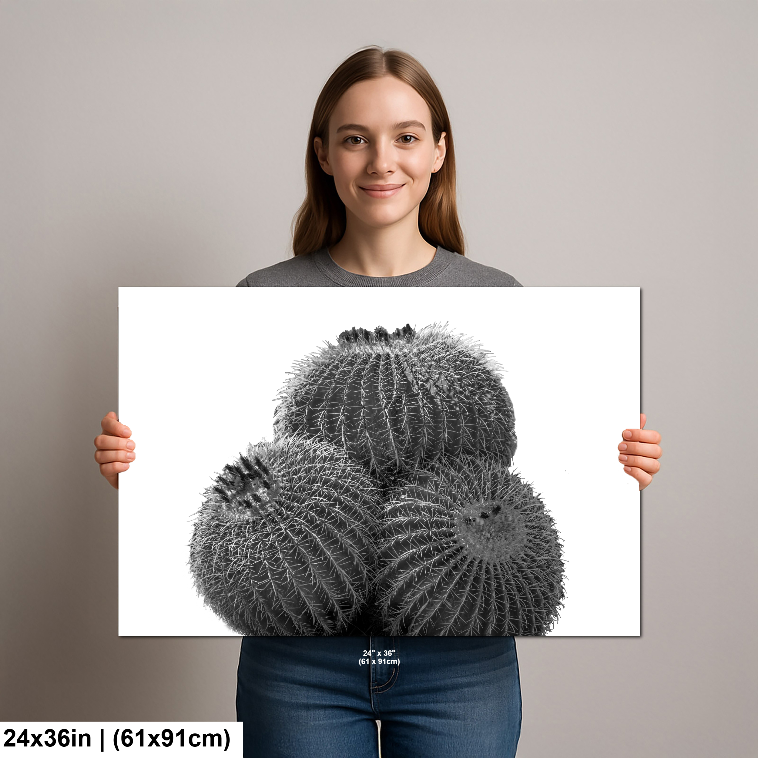 Palm Springs Barrel Cactus Black and White Wall Art Print Diagram