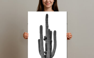 Black and White Saguaro Cactus Minimalist Wall Art Print