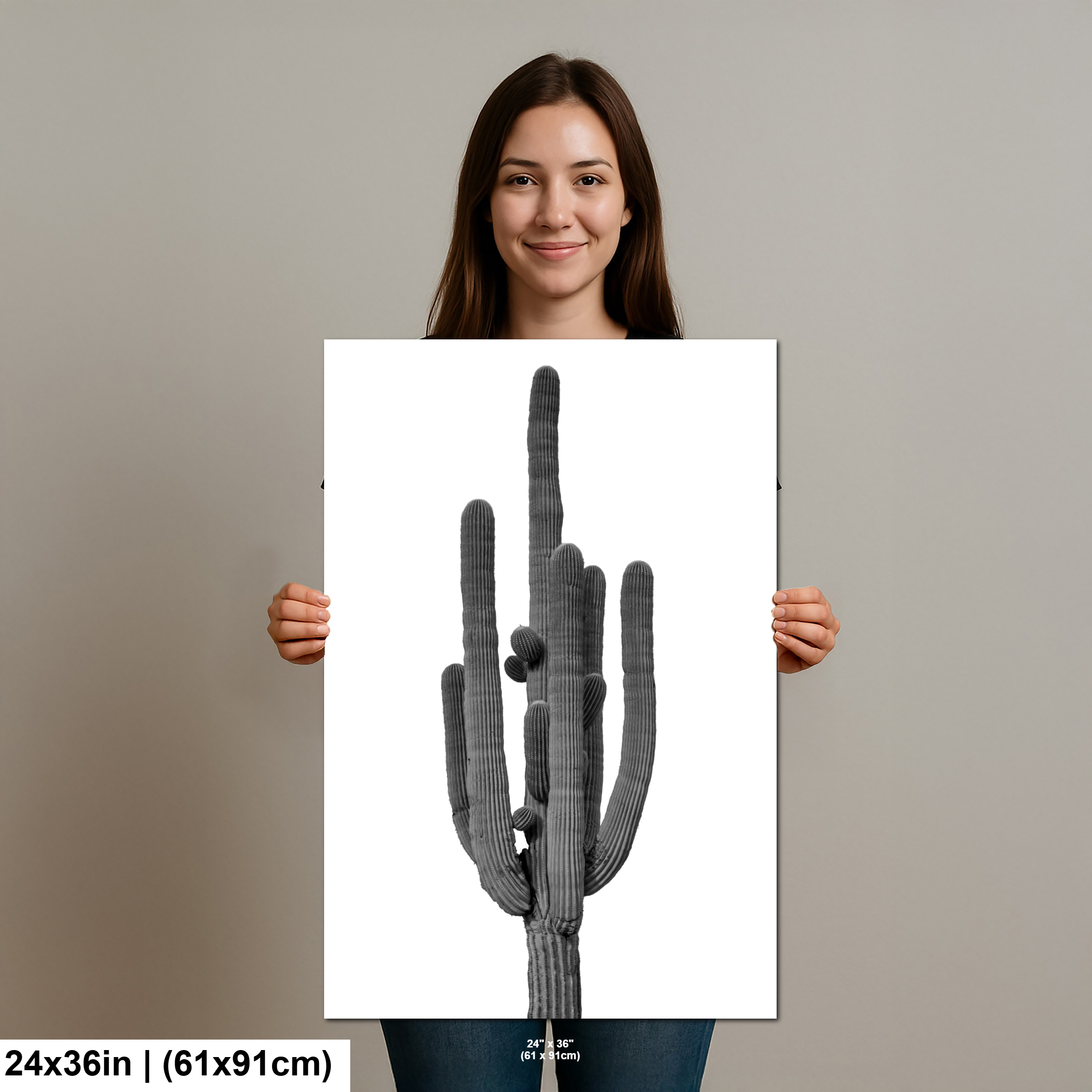 Black and White Saguaro Cactus Minimalist Wall Art Print Diagram