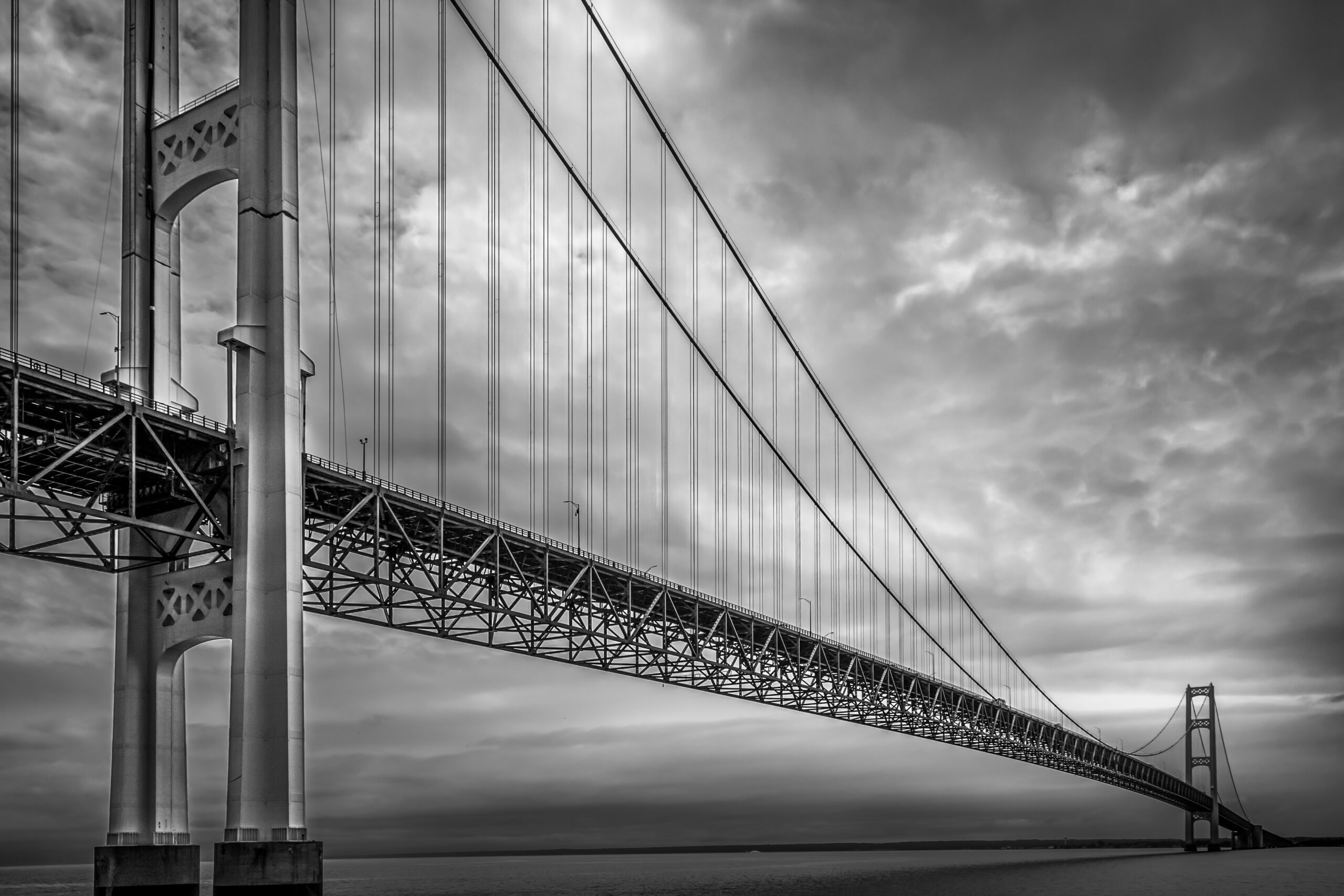 The Magnificent Mackinac: Suspension Bridge – Black and White (panorama)