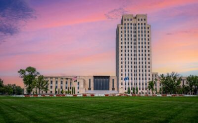 North Dakota State Capitol Bismarck Tower at Sunset Skyscraper on the Prairie