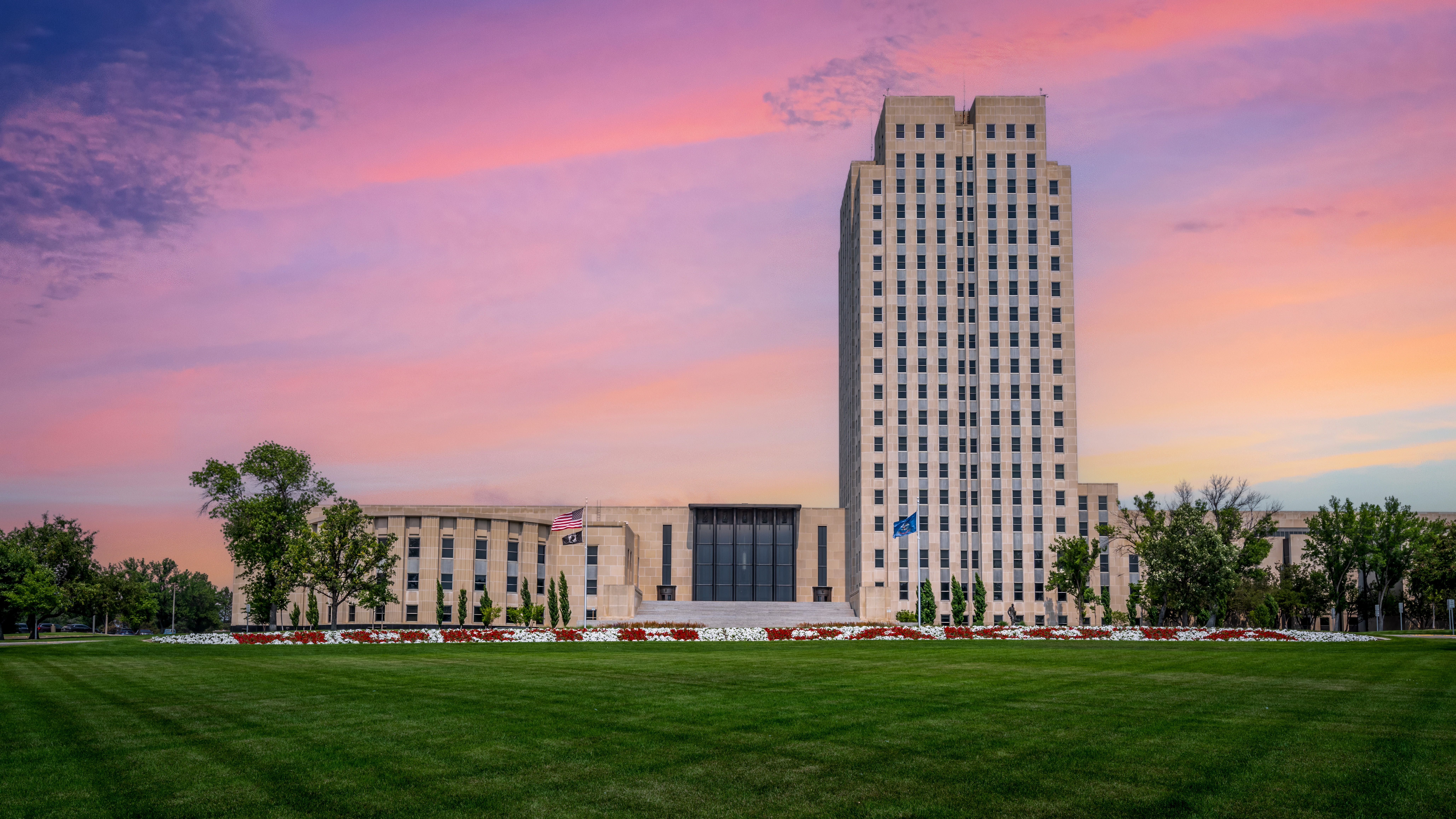 North Dakota State Capitol Bismarck Tower at Sunset Skyscraper on the Prairie