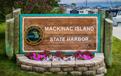 Welcome to Mackinac Island State Harbor: A Gateway to History Sign