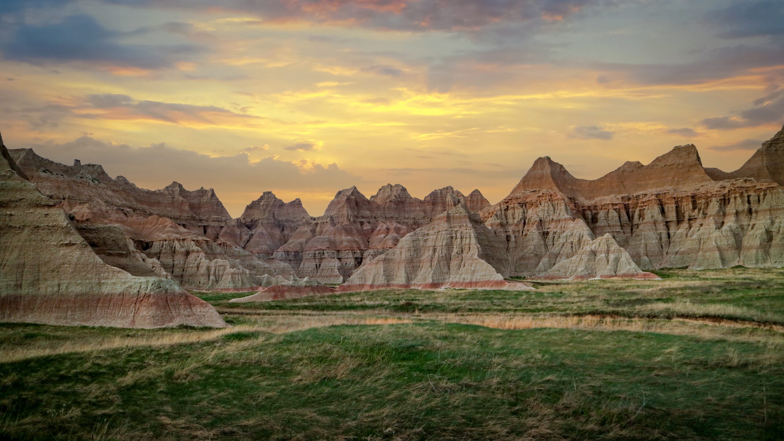 Badlands National Park Cathedral Peaks at Sunset South Dakota