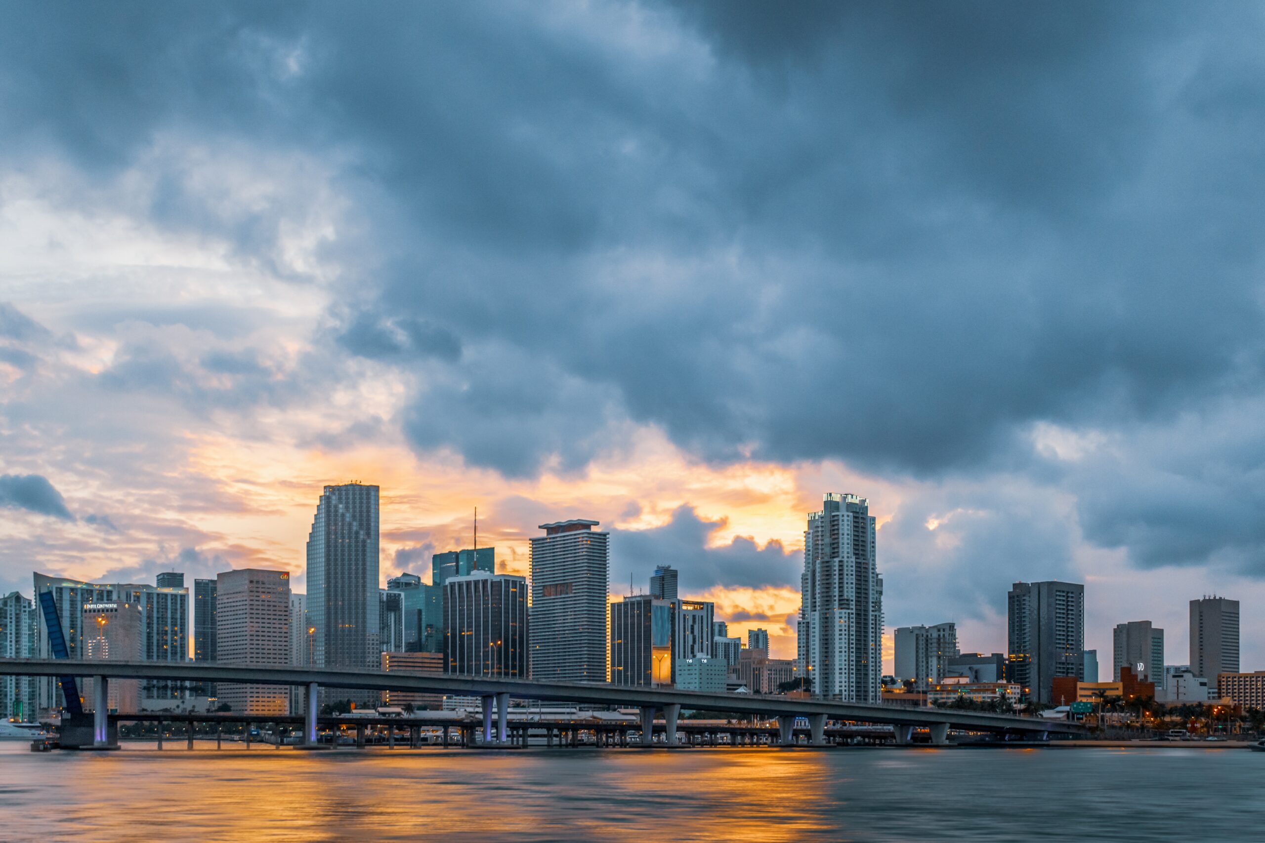 Miami Skyline from the Bay at Sunset: Florida Miami Skyline from the Bay at Sunset: Florida