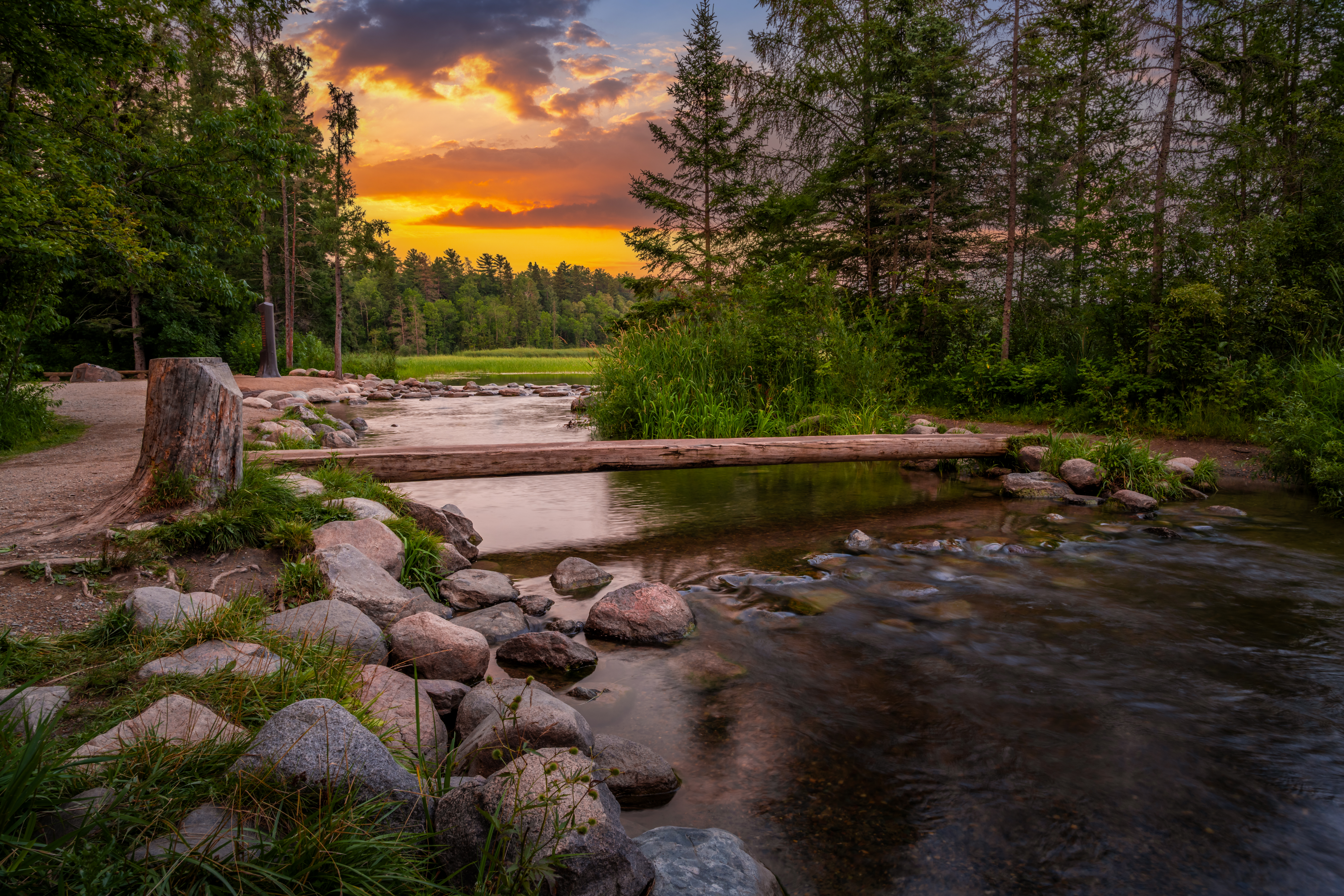 Mississippi Headwaters Footbridge Sunset Lake Itasca State Park  Minnesota