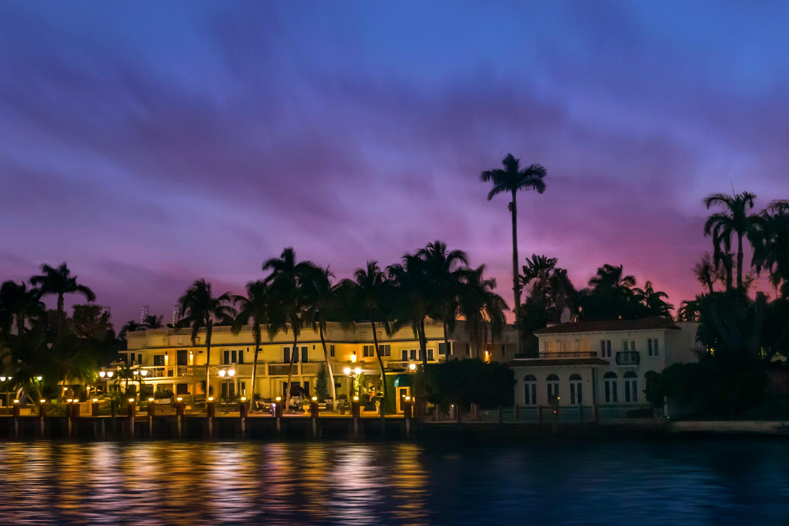Miami Waterfront Mansion at Sunset: Biscayne Bay Florida Miami Waterfront Mansion at Sunset: Biscayne Bay Florida
