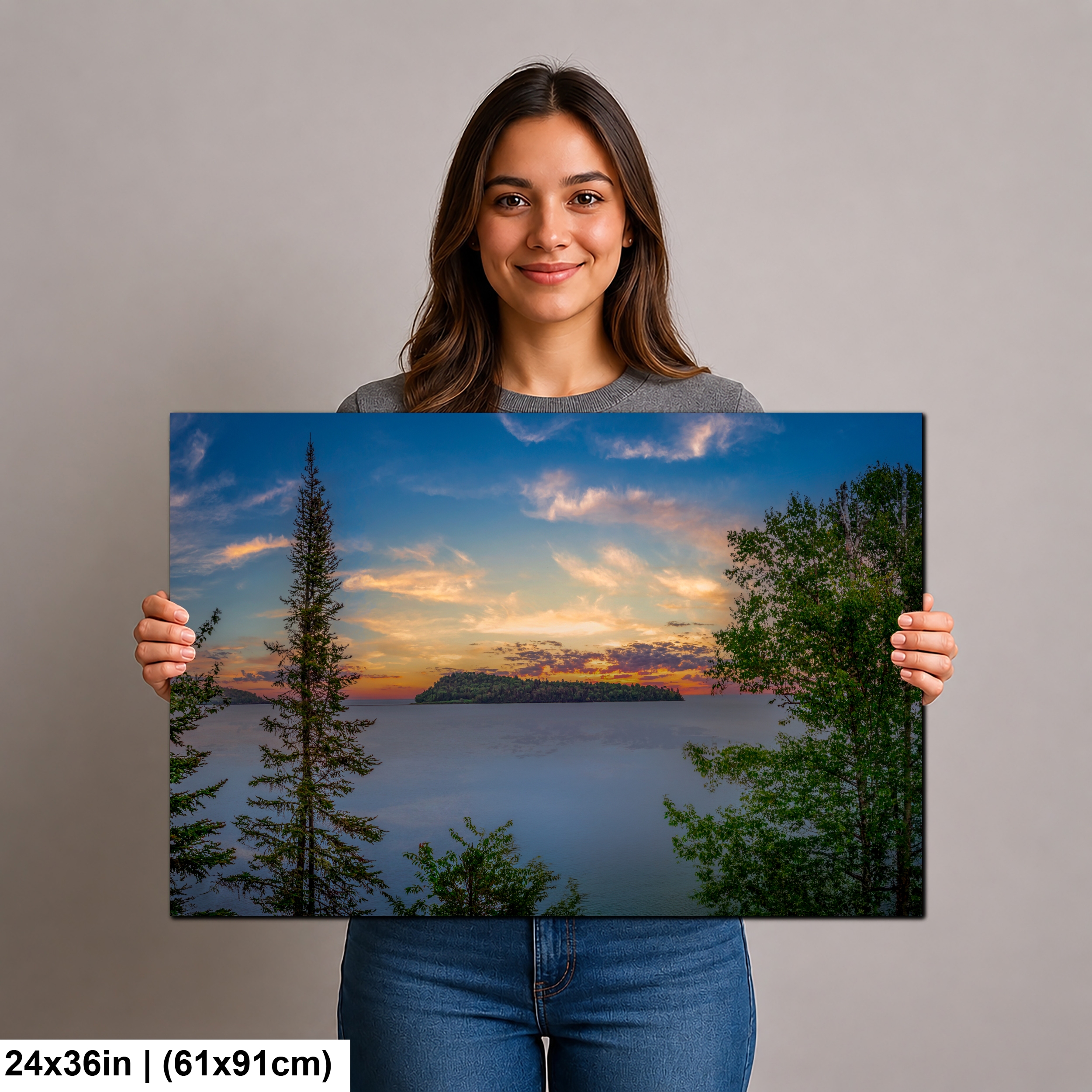 Lake Superior Island Sunset Through Forest Trees Diagram Lake Superior Island Sunset Through Forest Trees Diagram