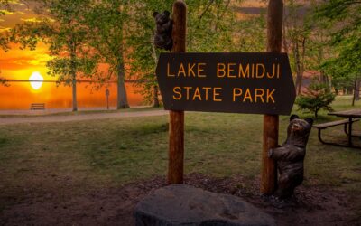 Lake Bemidji State Park Sign at Sunset