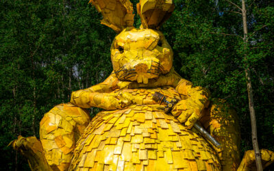 Giant Yellow Rabbit Sculpture in Detroit Lakes