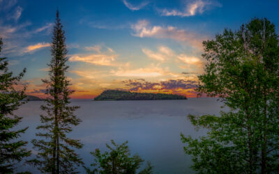 Lake Superior Island Sunset Through Forest Trees