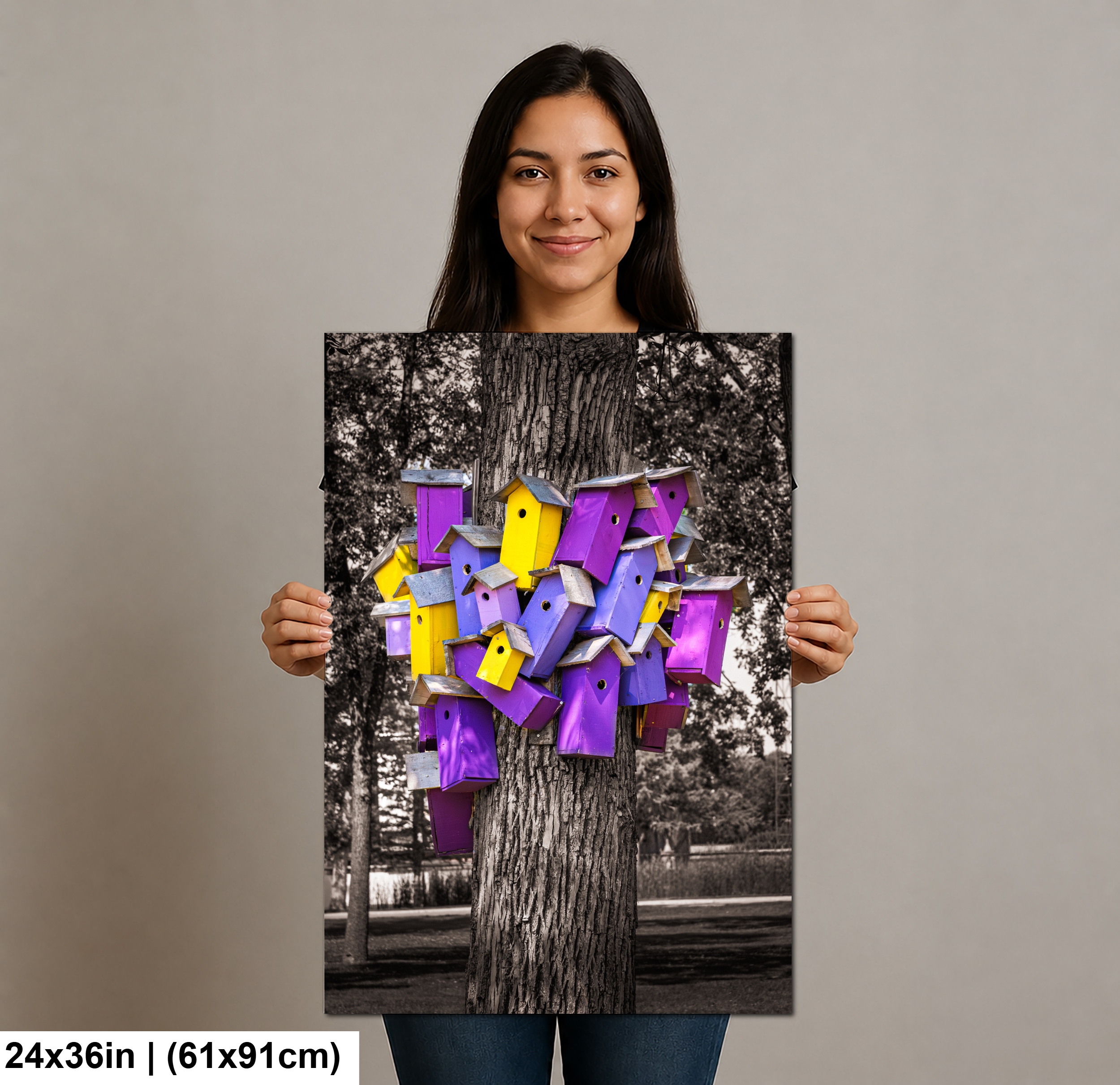 Colorful Birdhouse Cluster on Tree Diagram