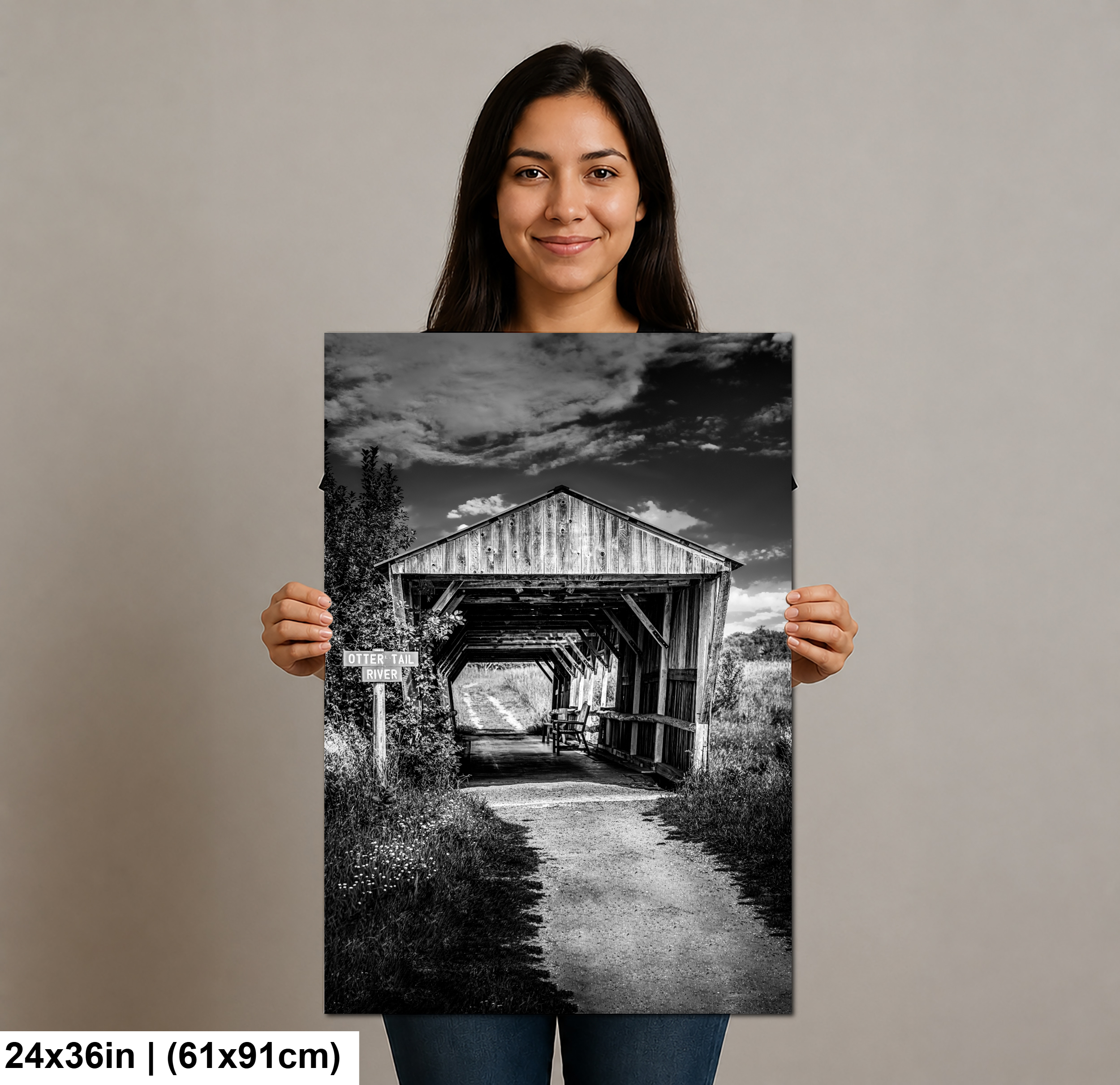 Otter Tail River Covered Bridge in Black and White Diagram Otter Tail River Covered Bridge in Black and White Diagram