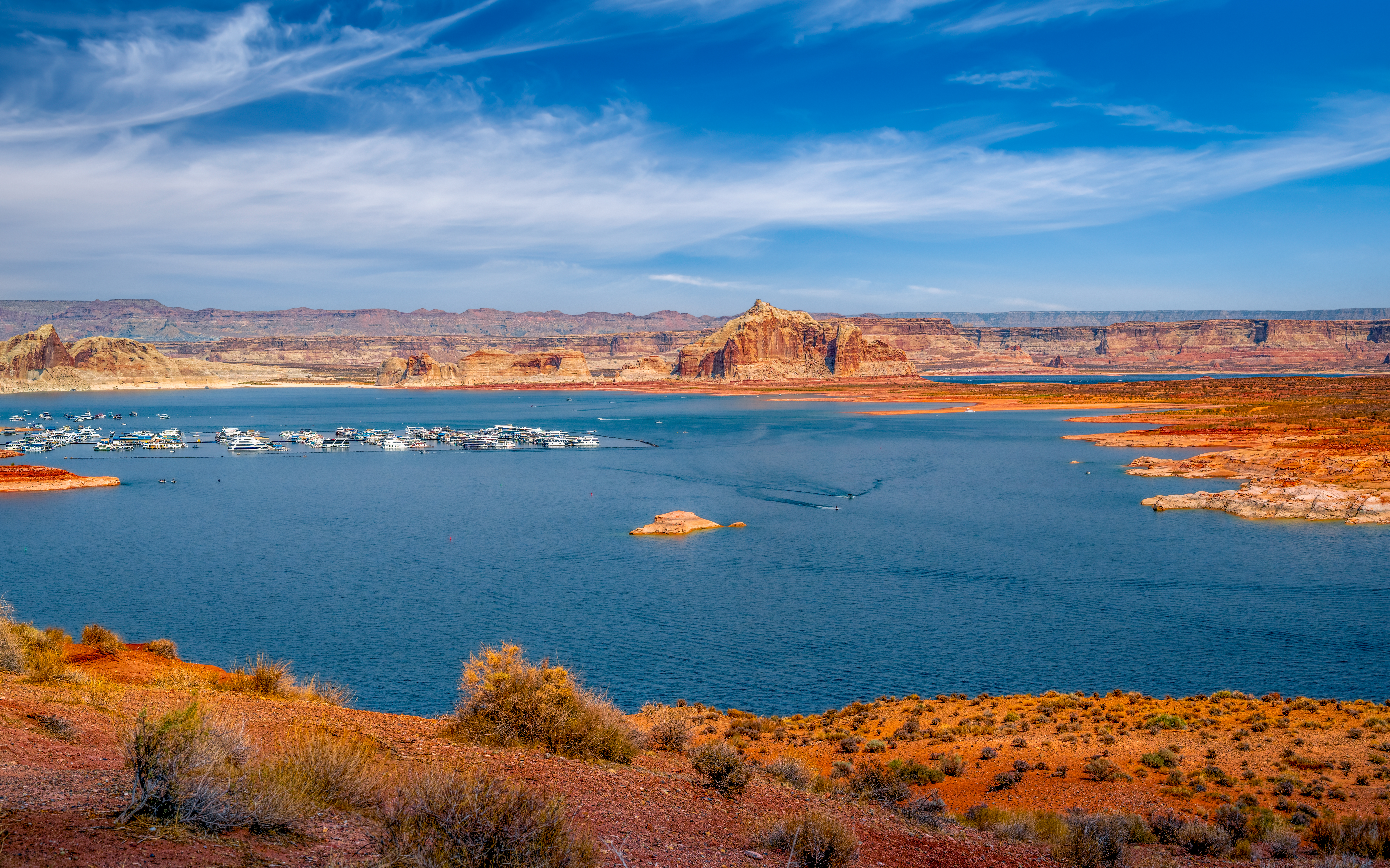 Lake Powell Marina Red Rock Cliffs in Page Arizona Lake Powell Marina Red Rock Cliffs in Page Arizona