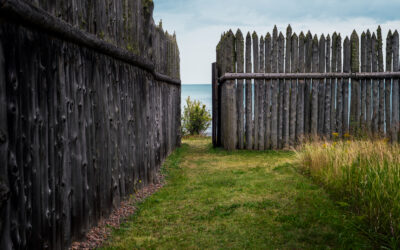 Historic Wooden Fort Gate on Lake Superior