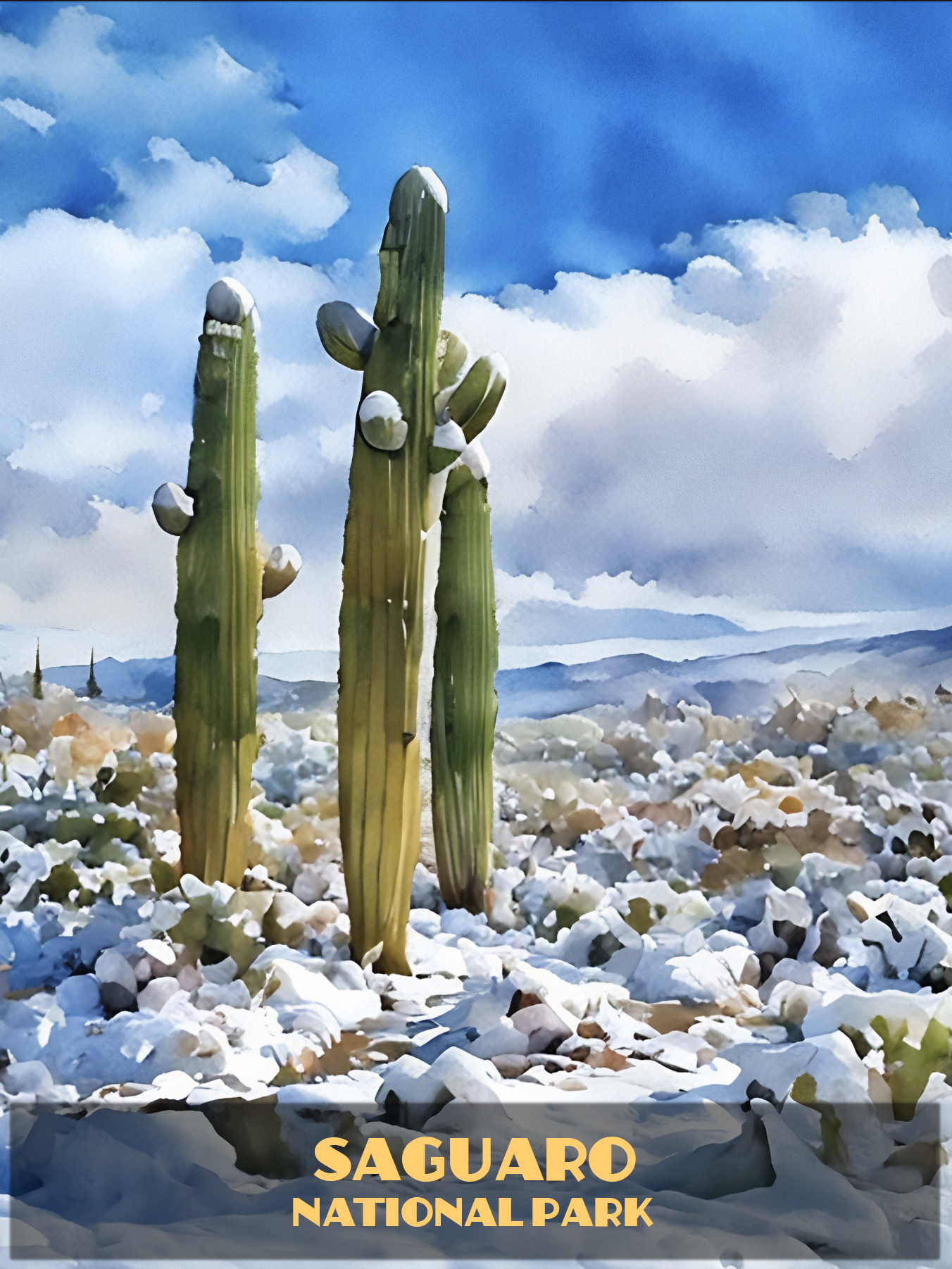 Snow-Capped Saguaro Cactus Poster