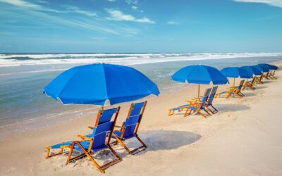 Daytona Beach Florida Blue Beach Umbrellas and Chairs