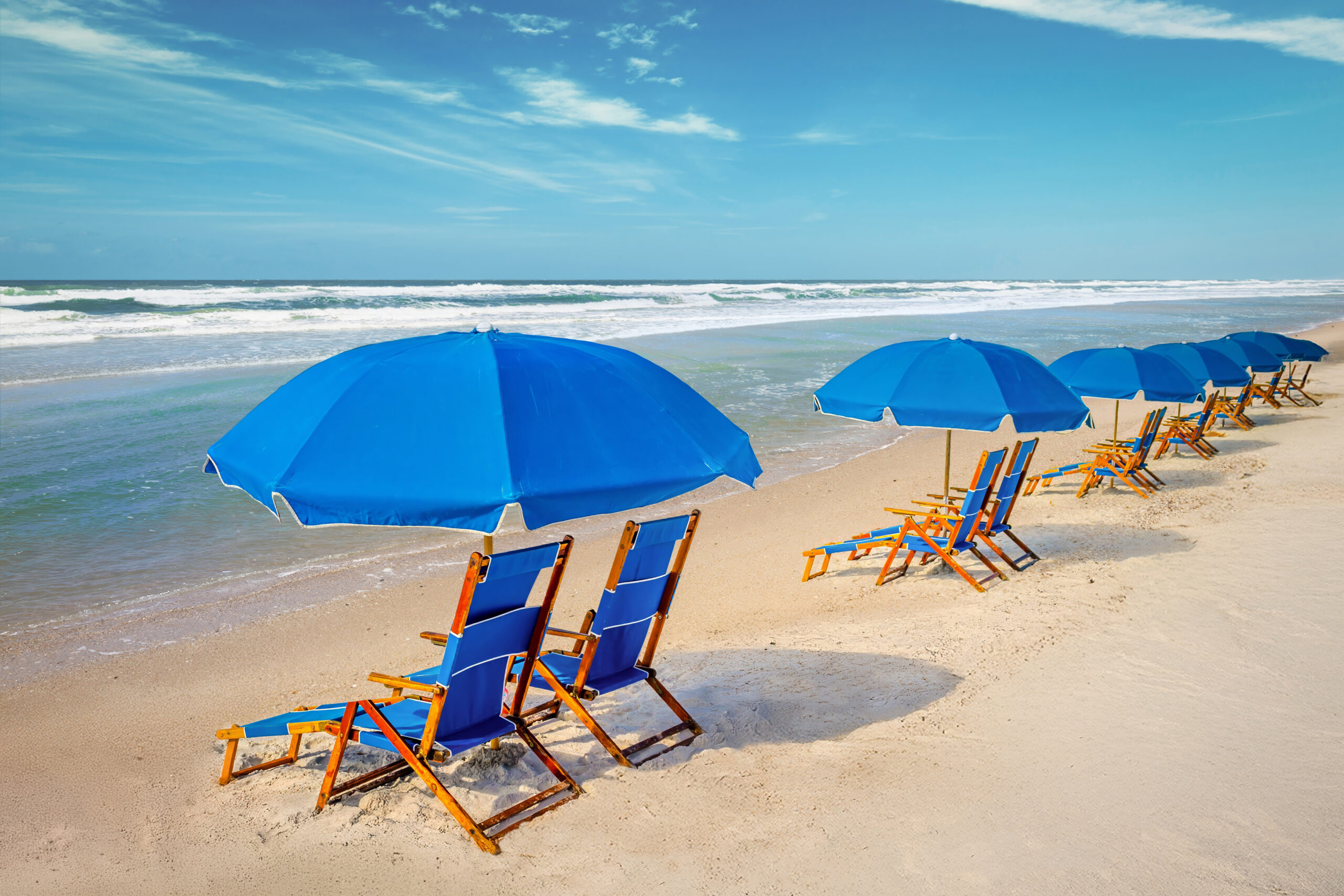 Daytona Beach Florida Blue Beach Umbrellas and Chairs