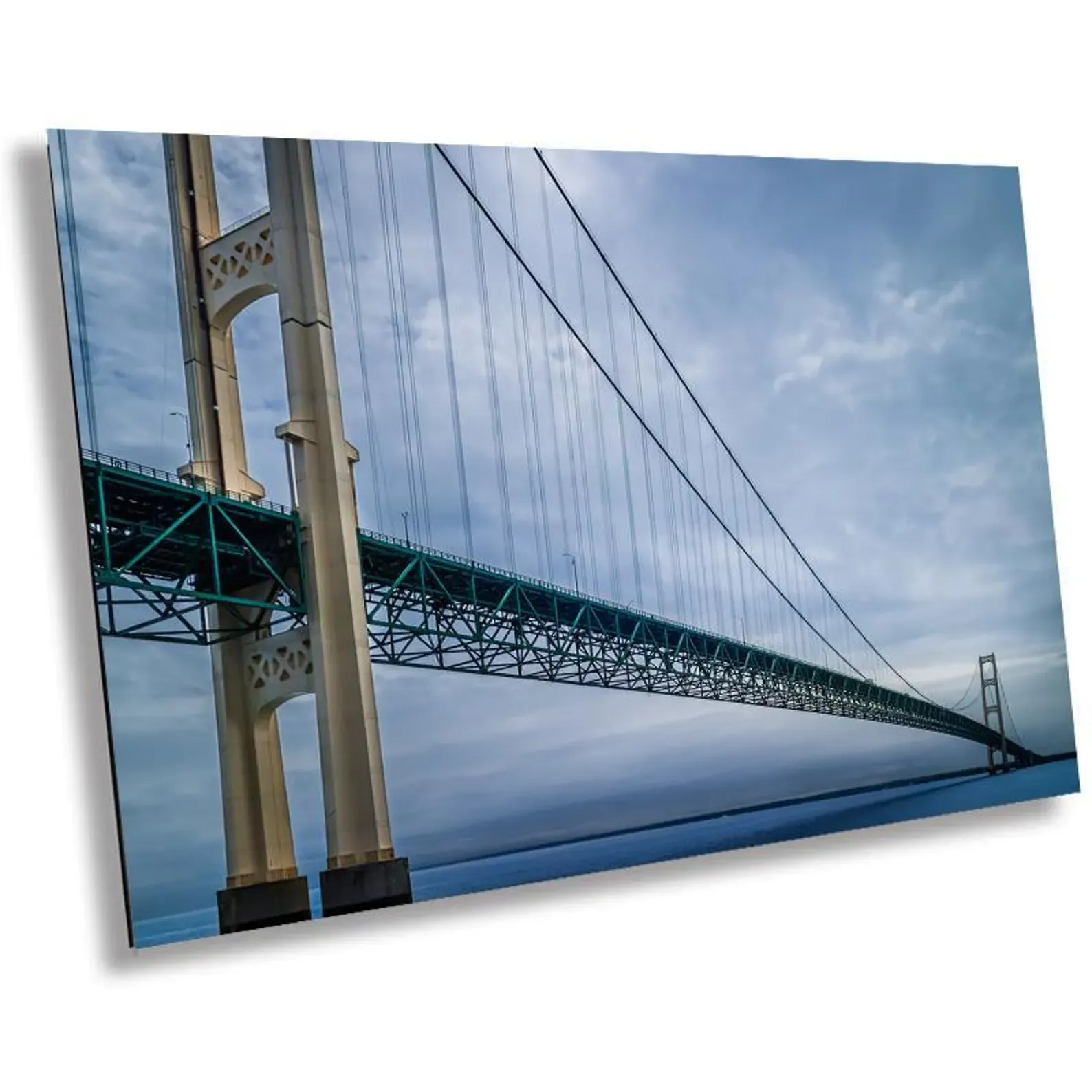 Mackinac Bridge suspension towers over open water - fine art print by Cheri Alguire