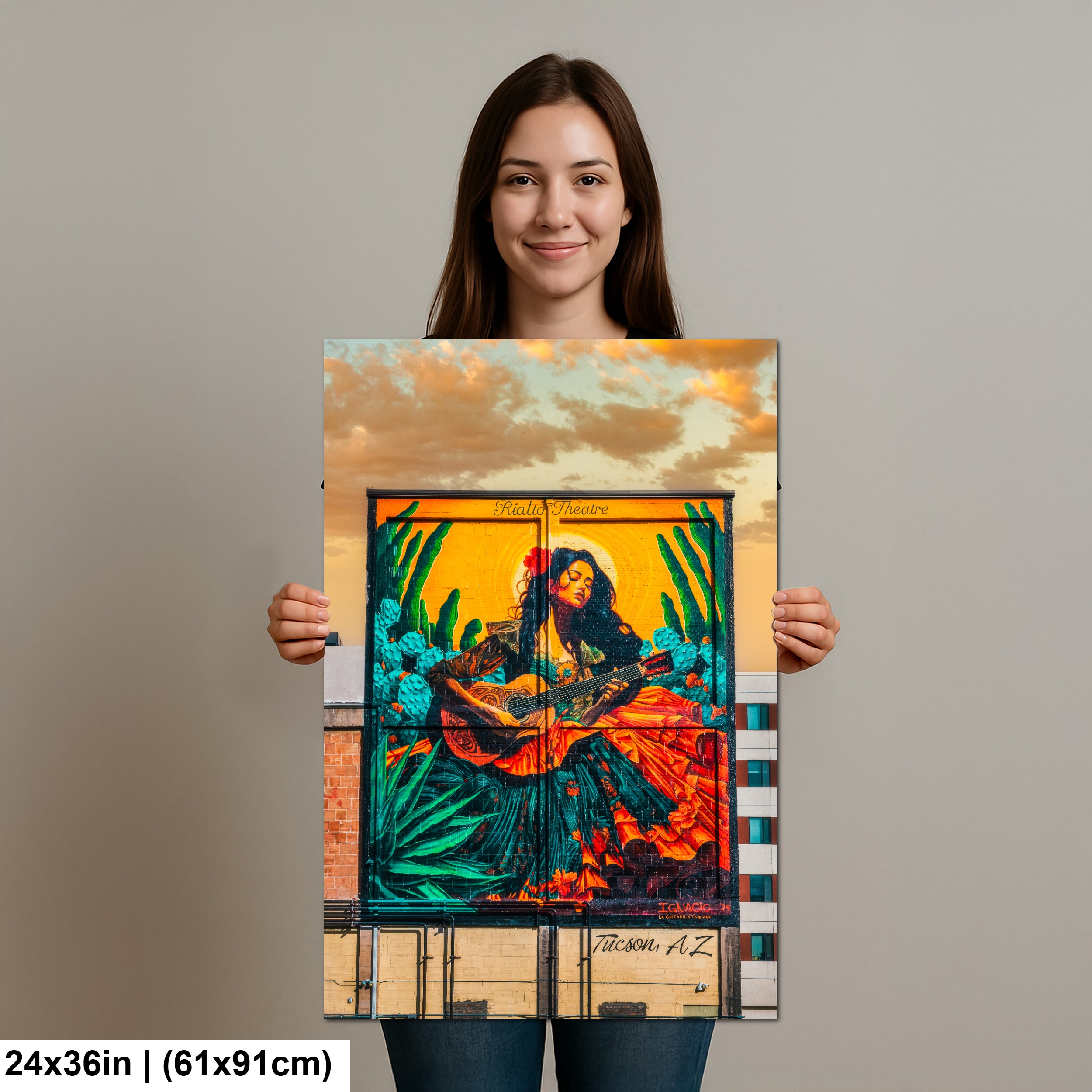 La Guitarrista Mural: Rialto Theatre Tucson Arizona Street Photo Wall Art Diagram