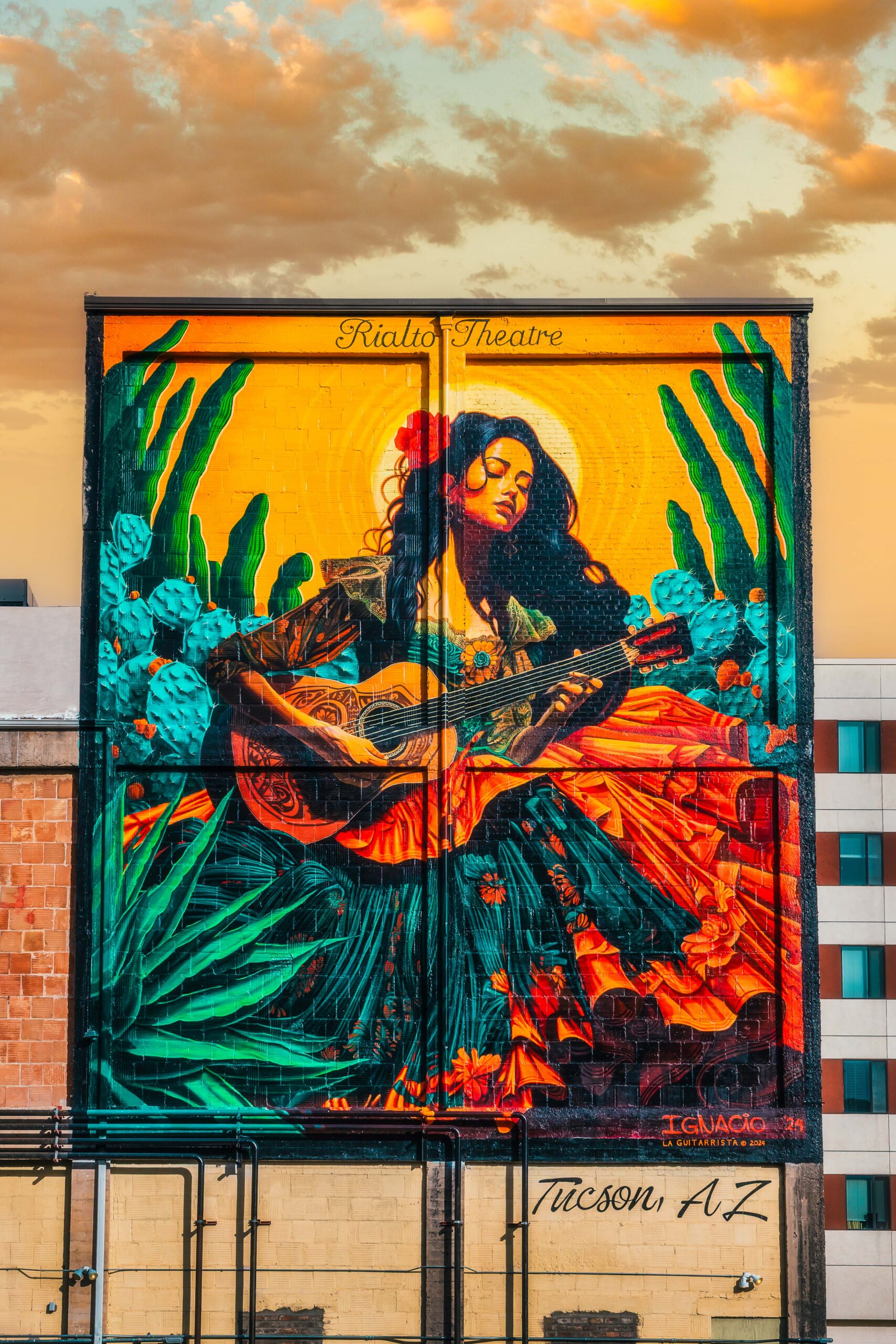 La Guitarrista Mural: Rialto Theatre Tucson Arizona Street Photo Wall Art