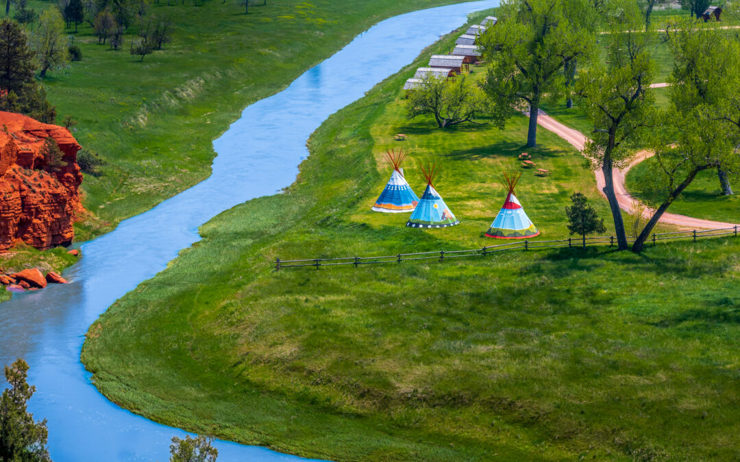 Painted Prairie: Tipis Along Red Cliffs Wyoming